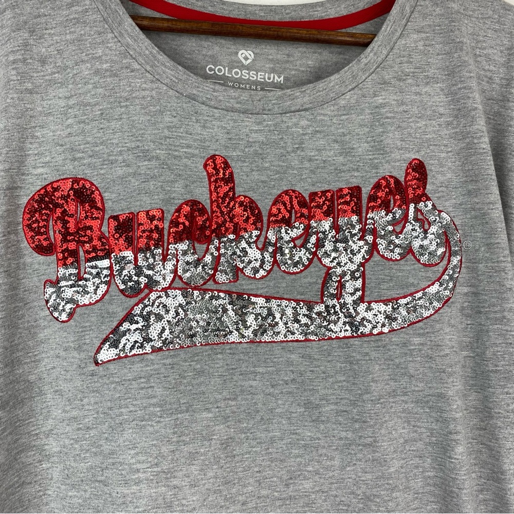 Colosseum size Medium Women’s Ohio State Buckeyes OSU Gray Short Sleeve Tee - Picture 2 of 6